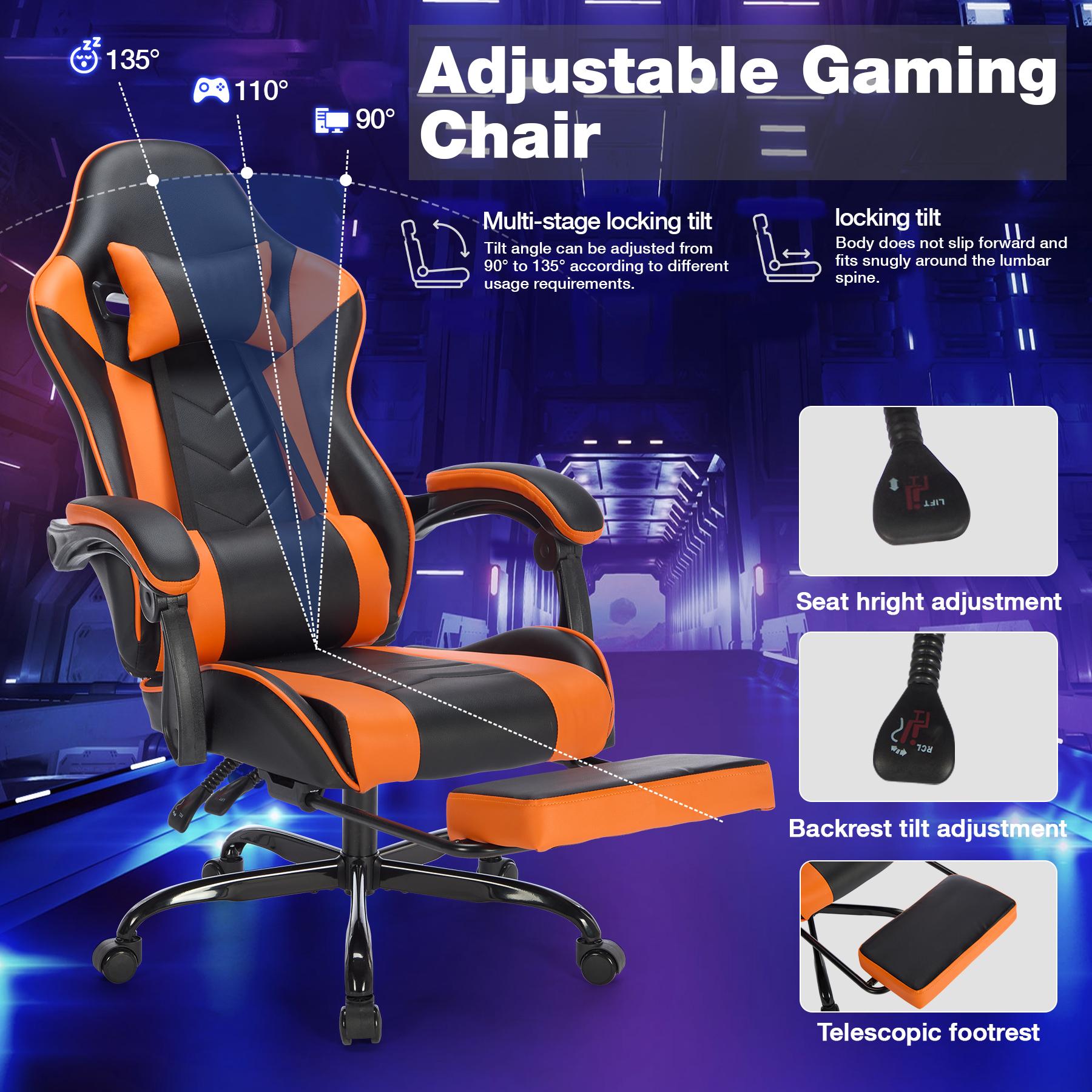 Video Game Chair Gaming Chair with Footrest, Ergonomic Computer Chair with Headrest,Lumbar Support Comfy Chair Recliner with Headrest, Fixed Up Armrest, Height Adjustable with 360° Swivel, for Adults Video Game Chair Gaming Chair with Footrest, Ergonomic Computer Chair with Headrest,Lumbar Support Comfy Chair Recliner with Headrest, Fixed Up Armrest, Height Adjustable with 360° Swivel, for Adults
