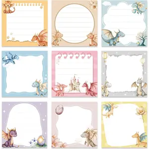 Cute Dragon Sticky Notes Gifts, 9 Pack Cartoon Dragon Notepads 3x3 Inch Gifts for Students Coworkers, Cute Self-Adhesive Memo Pads Office School Supplies for Men Women (450 Sheets)