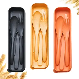 Travel Utensils Set with Case, 3 Sets Wheat Straw Portable  Fork Spoons Cutlery,   Plastic Tableware for  Adults Travel Picnic Camping Utensils