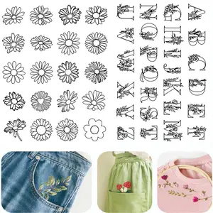 92 pcs Water Soluble Hand Sewing Stabilizers，Embroidery Stick and Stitch Embroidery Paper Wash Away Stabilizers，for Embroidery Stabilizers Flower Patterns，for Hand Sewing Lover Beginners.letter&Flower，Floral Embroidery Appliques