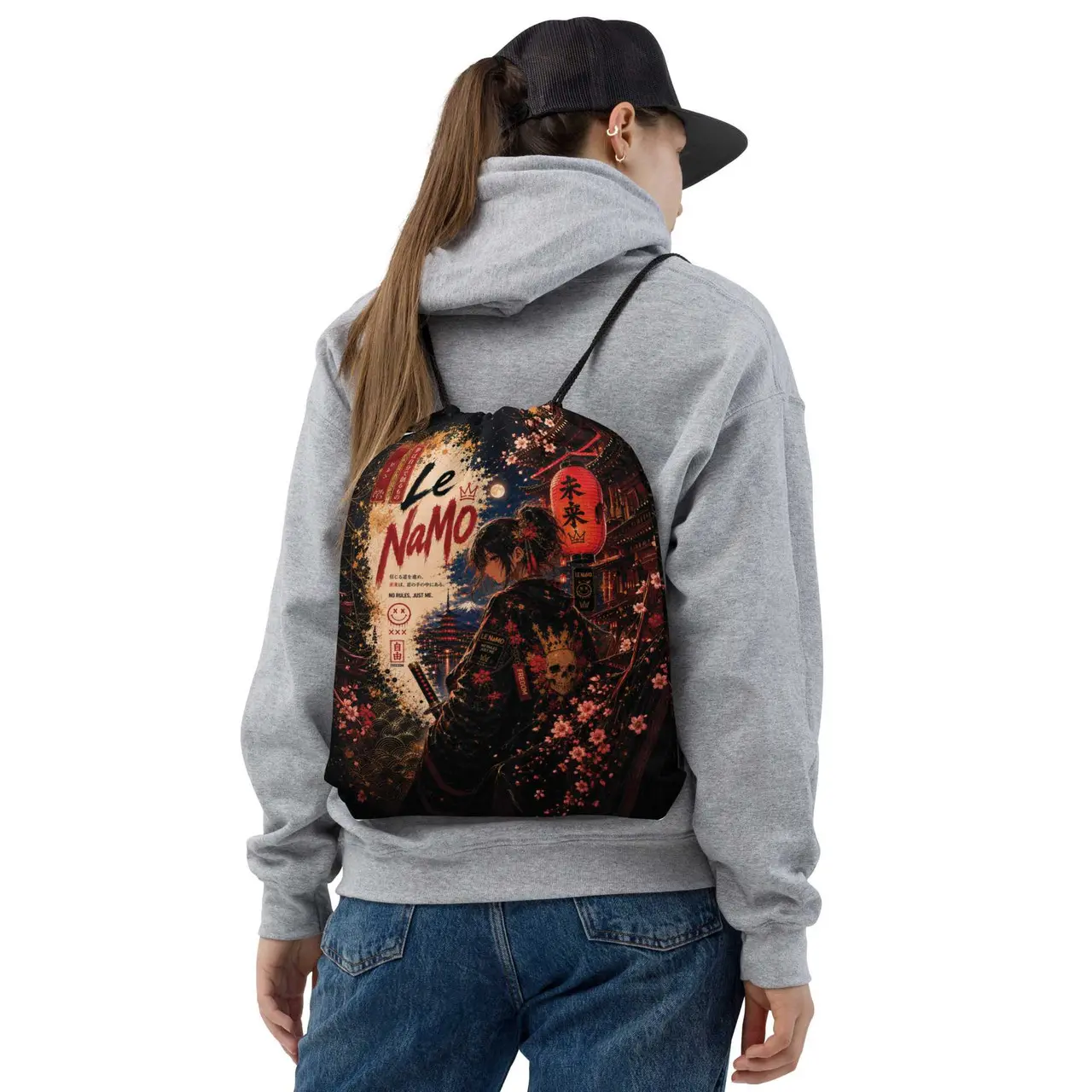 Le NaMo Unisex Crimson Print Lantern Theme Drawstring Bag, Sports & Outdoor Accessory for Outdoor Gym Use