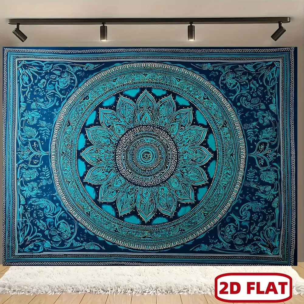 Mandala Tapestry Wall Art with Turquoise Gold Circular Floral Print Yoga Meditation Decor for Living Room Bedroom Dorm Apartment Aesthetic Wall Hanging,vintage,letter,