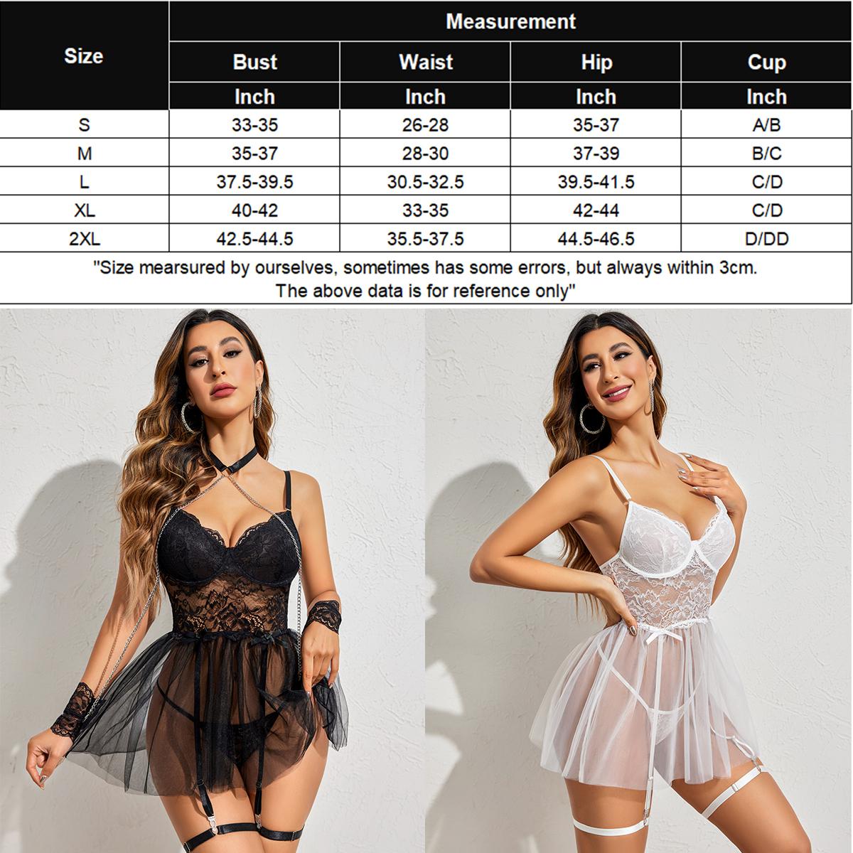 Avidlove Lingerie for Women Lace Underwire Lingerie Set with Garter and Chain Sleepwear SpringStatements Floral Cute Dress Polyester Comfy Mesh