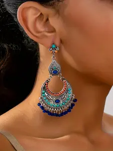 Bohemian Style Turquoise Moon Tassel Earrings for Women, Unique High-End Colorful Dangle Jewelry, Perfect Gift for Daily Wear & Vacation, Boho Style Jewelry