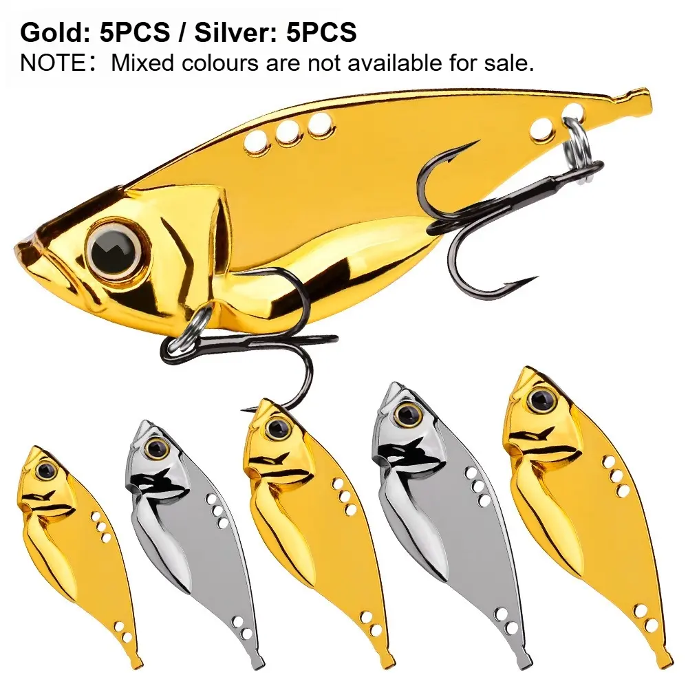 Sinking VIB Fishing Lure, Metal Blade Bait with Rattling Sound, Gold/Silver Glitter Finish, Long Casting Heavy Duty Fishing Tackle Fishing Lure for Bass Sea Bass Trout Freshwater Saltwater Fishing Lure Set