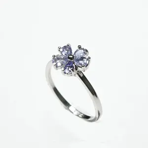 925 Sterling Silver Tanzanite Spinning Flower Ring