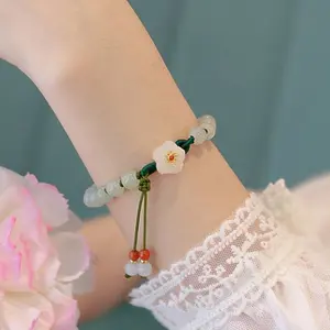 Jade Peach Blossom Bracelet Cute And Elegant Design Jewelry For Girls Gift Light Green Color