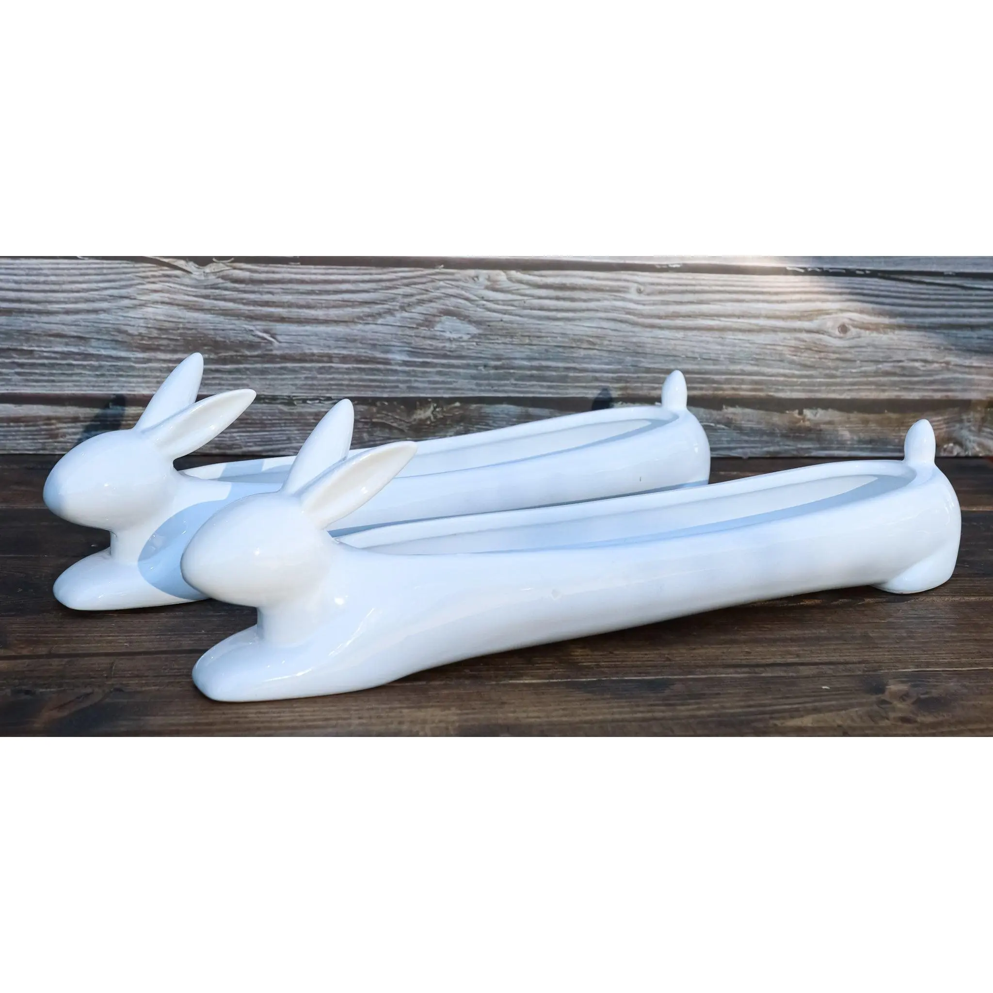 Pack Of 2 Bunny Rabbit White Ceramic Serving Platter Plate Cracker Dish Trays