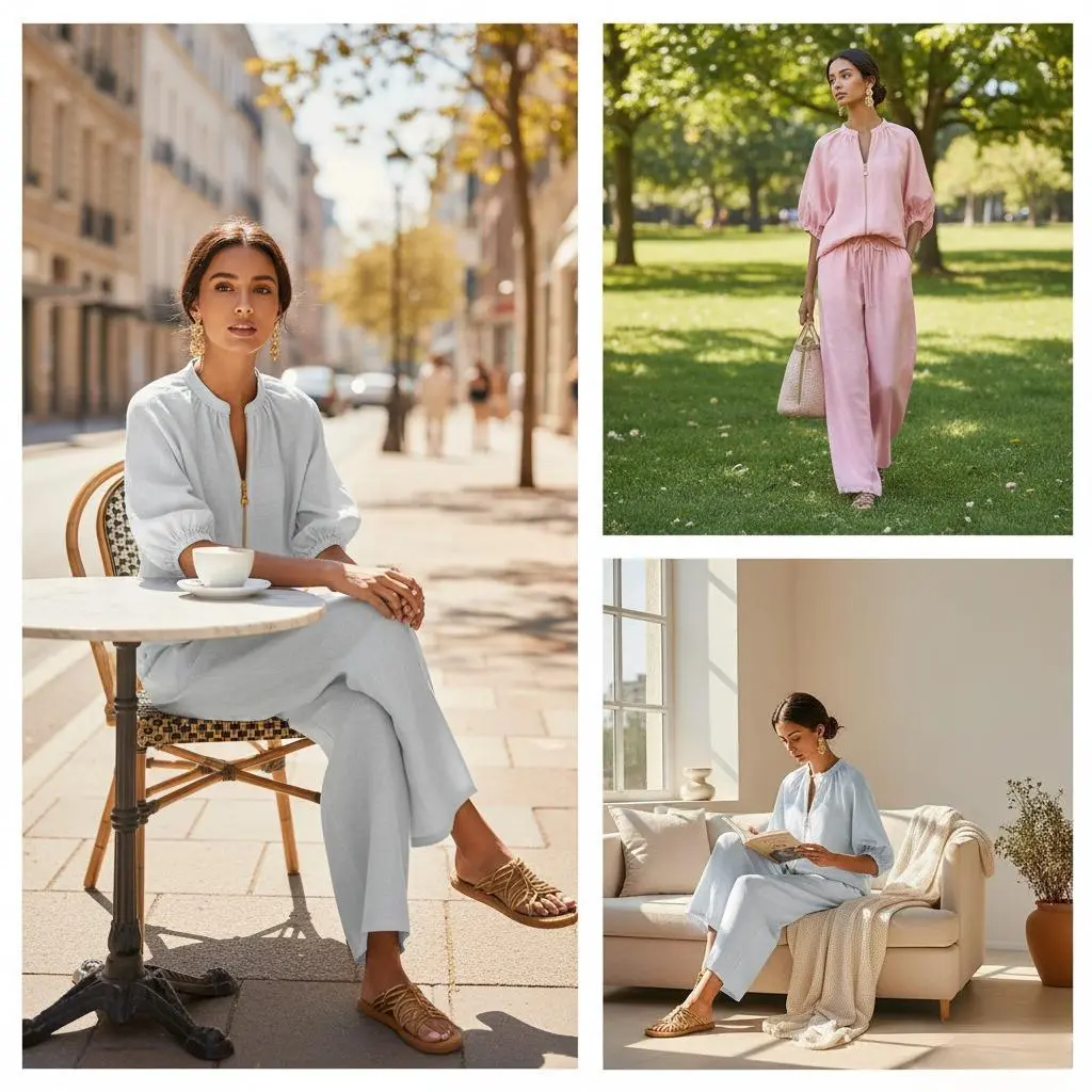 Versatile Ladies Lounge Set, 2-Piece Quarter Zip Pullover Wide Leg Pants Set - Relaxed Lightweight Soft Sweatsuit Casual Outfit - Polyester Spandex Blend Everyday Comfort Womenswear, Coord, Trendy, Versatile, Wear