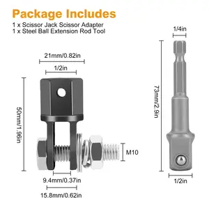 1/2 Inch Car Jacks Lifting Equipment Chrome Vanadium Steel Automotive Jack Drill Adapter Drive Impact Wrench Adapter Tool Use with Electric Drill Drive Impact