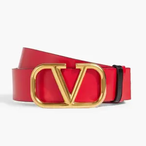 Pre-owned Valentino Gravami Leather Belt Reversible V Logo Red Size 115