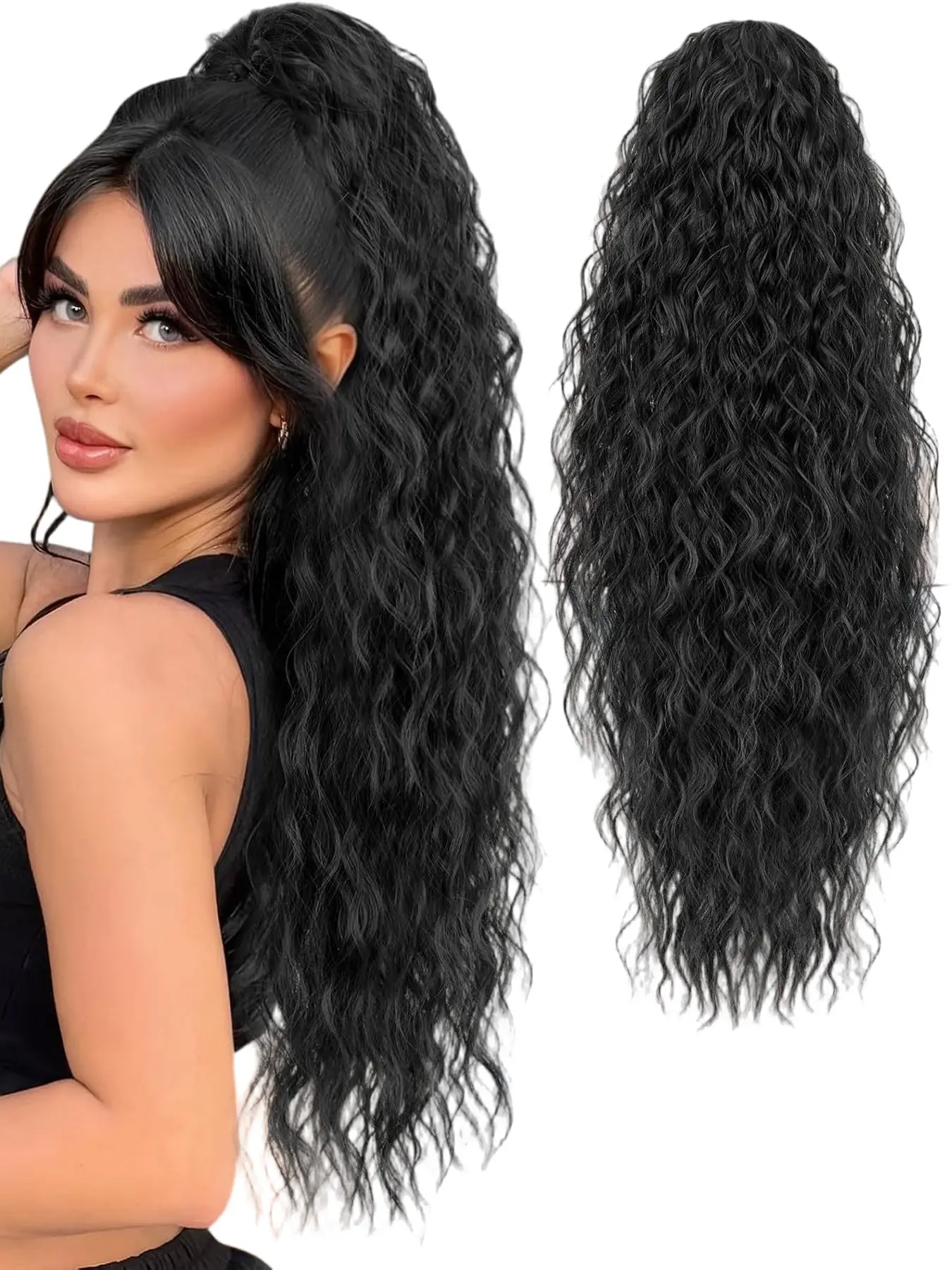 Claw Clip Long Wavy Ponytail Hair Extension Black Brown 32 