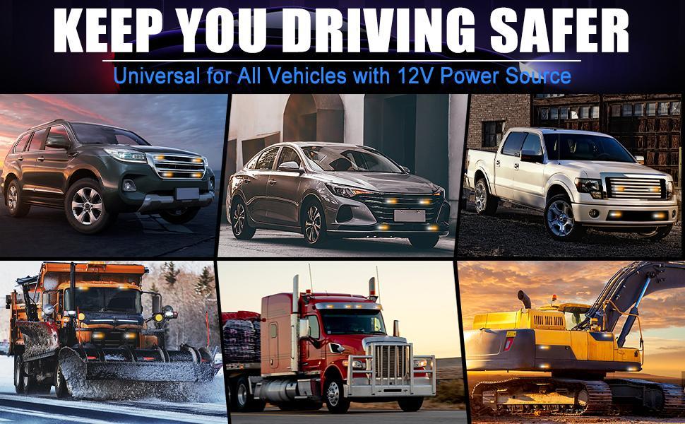 DIBMS Dual Color LED Emergency Strobe Lights, 8X Amber White 6 LED Warning Caution Hazard Light Bar for Car Truck Van Off Road Vehicle ATV SUV Surface Mount amber  car  lights