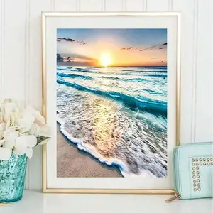 Beach Themed DIY Diamond Arts Colorful Painting Kit without Frame, Full Diamond Coverage, DIY 5D Diamond Arts Colorful Painting Kit, Wall Art Decor for Home Living Room Bedroom