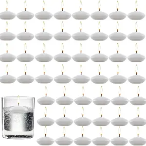 50 Pieces 1.5 Inch Valentine's Day Floating Candles, Unscented Floating Candles for Centerpieces Dripless Wax Discs for Wedding, Valentine's Party, Pool Party, Spa & Bathtub(White)