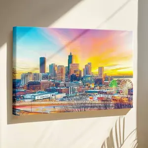 Atlanta canvas print City wall art, Atlanta skyline Atlanta decor Atlanta wall art, Atlanta painting Office wall decor Extra Large wall art, Framed Wall Art, Wrapped Canvas Poster Vintage Prints - Framed, Horizontal Room Gifts Wood Artwork