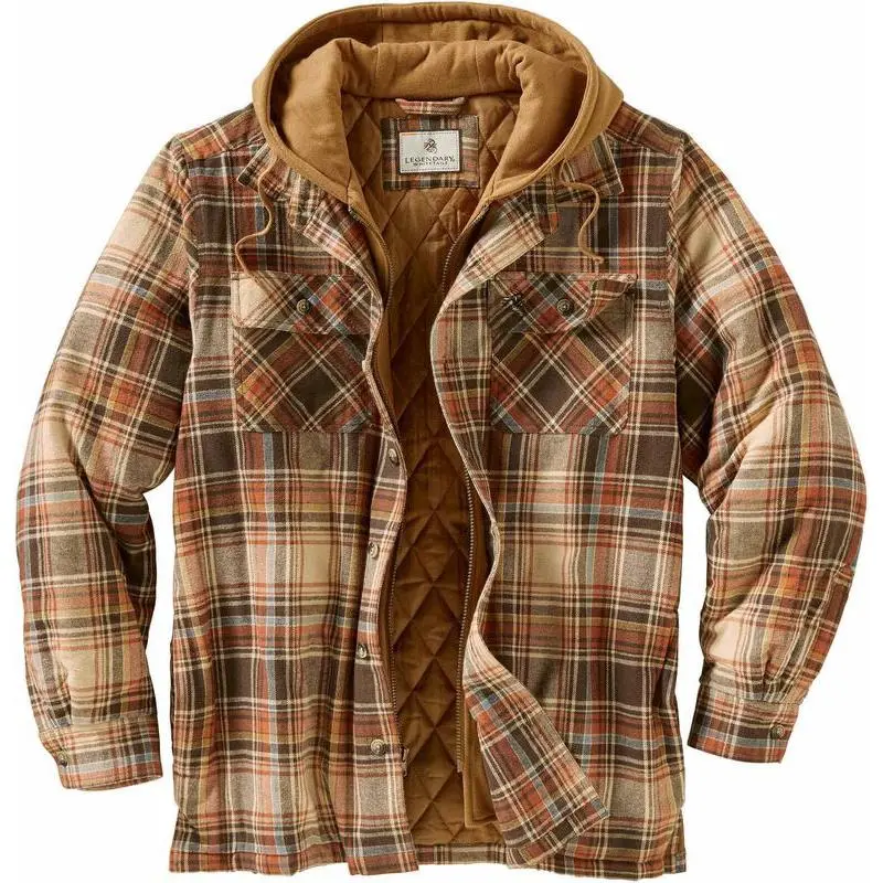 Men's Hooded Flannel Shirt Jacket - Casual Plaid Insulated Top with a Warm Quilted Lining for Outdoor Wear, Tops, Menswear, Longsleeves