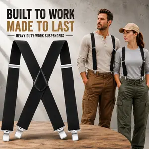 Heavy Duty X Back Suspenders for Men and Women 2 Inch Wide Adjustable Elastic Work Suspenders with Strong Clips for Secure Fit Pants