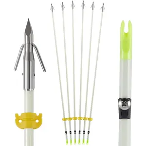 6 Pack 32 inch Bowfishing Arrows with Broadheads and Safty Slides Bow Fishing Arrow Luminous for Compound Bow Recurve Bow Fishing Hunting