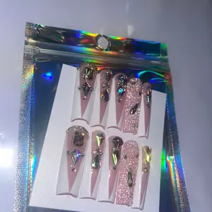 V French tip Bling Nails Press ons Nail Art Nail Care