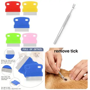 2-Pack Stainless Steel Pet Grooming Kit, Flea Comb & Tear Stain Remover, Portable Washable, for Dogs Cats, Home Outdoor Use, Random Color