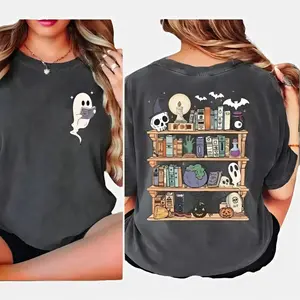 Comfort Colors Cute Ghost Reading Book Halloween Tshirt 2- Sides, Ghost Reading Book Girly Shirt, Ghost Girly Halloween Gift, Women Halloween Gift