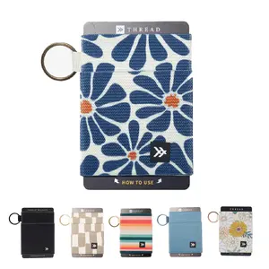 Thread Slim Elastic Wallet & Card Holder Mauve - Slip On Closure Durable Tight Knit Elastic with Built-in Keyring for Keys and Lanyard Minimalist Card Holder, Rfid Blocking Slim Front Pocket Wallet, Mens Wallet, Business Card Cases, ID Window