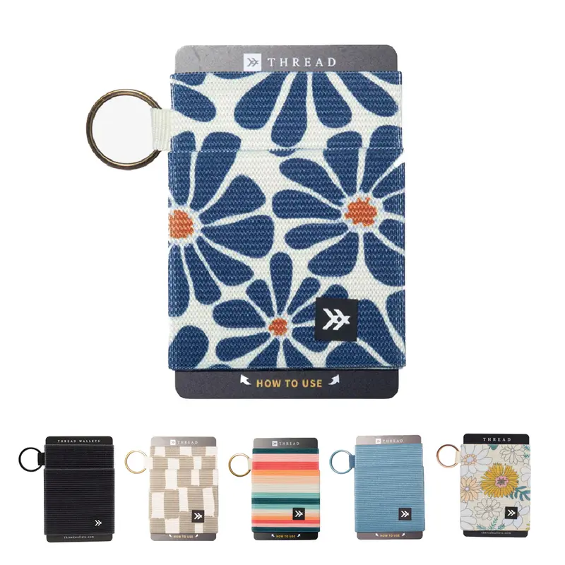 Thread Wallets Women's RFID Blocking Slim Elastic Wallet & Cardholder - Tight Knit Elastic, Slip-On Closure, Built-In Keyring, ID Window, Slim Profile, Secure Storage, Slips Into Pockets, Front Pocket Minimalist Design