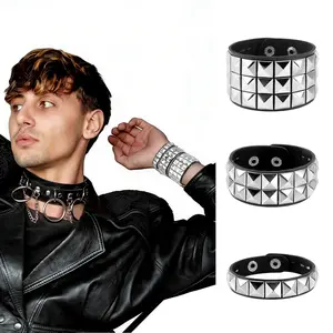 Studded Bracelet - 3 Pack, Punk & Goth Bracelet, 80s Cuff Wristband Rock Punk Gothic Accessories Rivets, PU Leather Bracelet for Men, Gift for Women