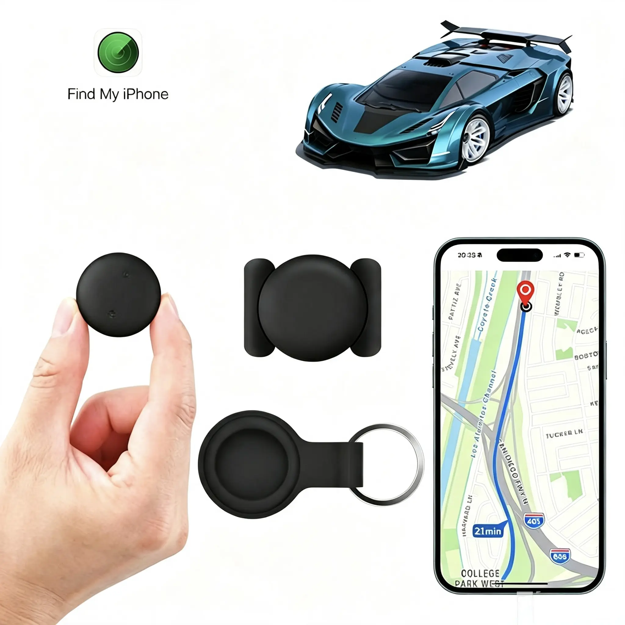 GPS Tracker for Car, Mini Tracking Device with Weatherproof Magnetic Case, No Monthly Fee, Hidden Anti-Lost GPS Tracker, Works with Apple Find My