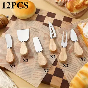 12PCS Mini Cheese Knives, Wooden Handle Cheese Knife Set for Charcuterie Board, Stainless Steel Cheese Cutter, Spreader, Fork for Party Wedding Christmas, Charcuterie Accessories