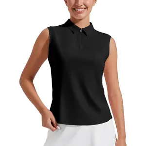 Pioneer Women's Sleeveless Golf Shirts UPF 50+ Polo Collared Athletic Tank Top Workoutt Shirt Zip Up Quick Dry