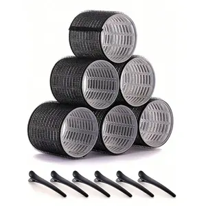 Extra Large Hair Curler Set, 2.56 Inch, 12 Piece Self-Adhesive Curlers, Includes 6 Curlers and 6 Clips, Salon Quality, DIY Hairstyling