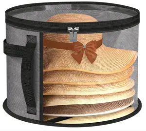 Extra Large Clear Hat Organizer for Travel and Wardrobe, Holds up to 7 Hats, Large Capacity Cowboy Hat Organizer, Oxford Cloth with Carrying Handle, Unisex Hat Box (Gray)