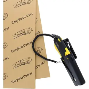 Modern Box Cutter for Retail Use - Extra Tape Cutter at Back, Dual Side Edge Guide, 3 Blade Depth Setting, 2 Blades and Holster - Yellow Color 2000 STD