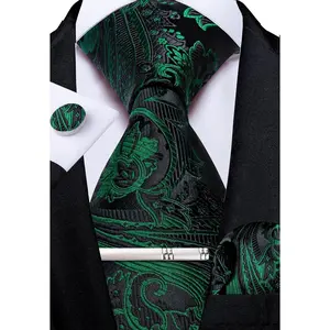 DiBanGu Paisley Ties for Men Silk Necktie and Pocket Square Cufflinks Tie Clip Set Woven Classic Mens Tie for Wedding Party