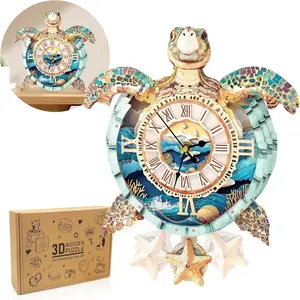 3D Puzzles for Adults Clock-Turtle Design Model Kit-Mechanical DIY Pendulum Clock with Roman Numerals-Desk Home Office Decor Personalized Gift for DIY LoversSummerwins Eco-Friendly Laser-Cut Sea Turtle 3D Creative Puzzle Craft Kit