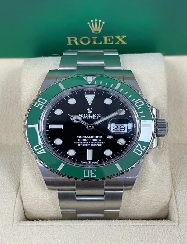 ‮ XELOR  ‬Submariner Date All‑Steel Men Automatic Dive Watch, Black Dial Green Ceramic Bezel Oyster Bracelet Luxury Wrist Watch