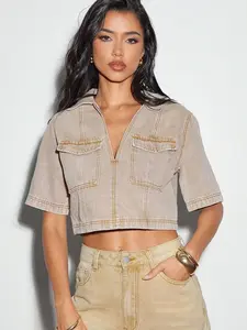 Minimalist Boxy Cropped Denim Top - Essential Summer Fashion - Chic Casual Wear for Women