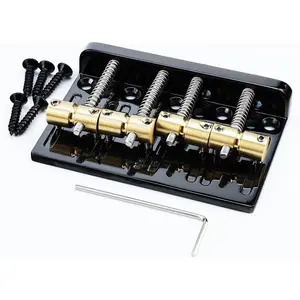 Black Electric Bass Guitar Bridge with Brass Saddles Zinc Alloy Plate 4 String Fixed Bridge Compatible with Fender Jazz Precision Bass Bridge Replacement Parts