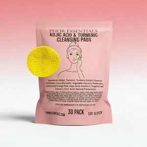 PHOR ESSENTIALS Kojic Acid & Turmeric Cleansing Pads 1PCS Gentle Exfoliating Face Pads for Dark Spots Sensitive Skin Brightening & Smoothing Daily Use 3Pack Lemon Cleanser
