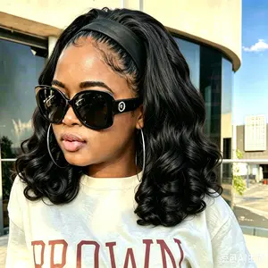 Loose Wave Headband Wigs for Women Short Straight Big Curly Glueless Wig with Headband Wear and Go Beginner Synthetic Wigs for Daily Party Used