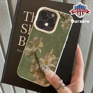 Oil Painting Design of White Lilies for Iphone 16 Pro Max Case, Stylish Shockproof Cover Compatible with for iphone 16 Pro Max/14/16 Plus/15/13 Pro/12/11 Business