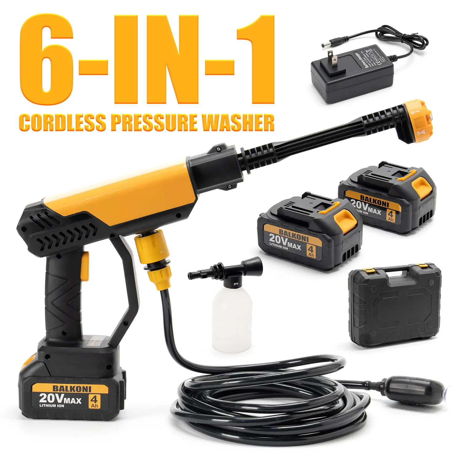 Cordless Electric Pressure Washer, with 6-In-1 Nozzle, Handheld Car Wash Gun, Foam Gun Cleaning Tool, Cordless Rechargeable Designwith Adjustable Spray Patterns, for  Car Cleaning, Yard Cleaning, Watering Plants