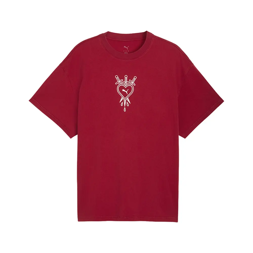 PUMA Mens Swish N' Ink Crew Neck Short Sleeve Athletic Basketball Casual Tops Casual - Red