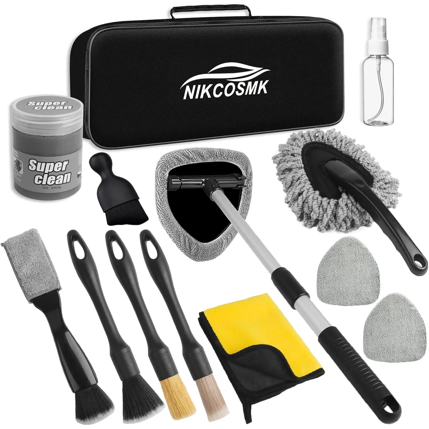 14pcs All-in-1 Car Interior Detailing Kit - Interior Cleaning Products with Extendable Handle, Cleaning Gel, Microfiber Pads for Camping, Hiking