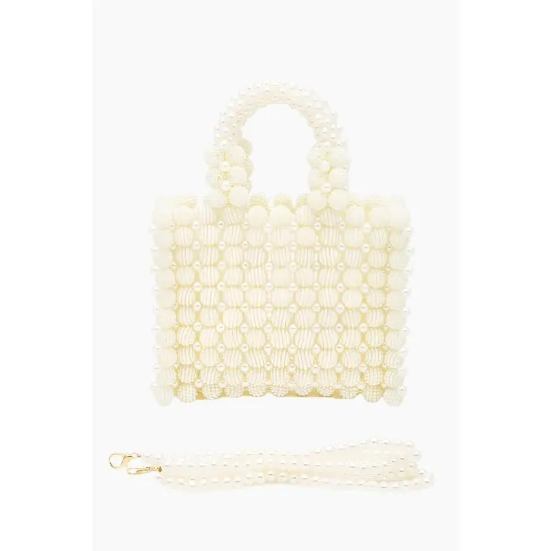Braided Pearl Structured Top Handle Clutch