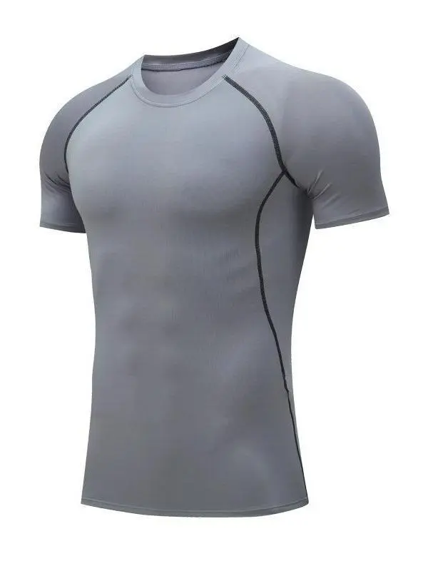 Male Gunwook Compression Shirt - Plus Size Colorblock Slim-Shaping Moisture-Wicking Men's Short-Sleeve Sports T-Shirt for Table Tennis & Music Instruments Practice