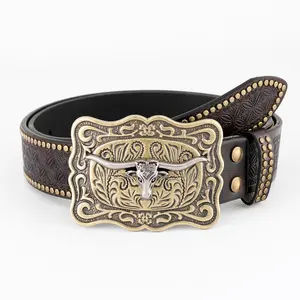 Boho Style Cowboy Western Belt, Vintage Style Buckles Belt for Men & Women, Casual Fashion Accessories for Daily Wear, Trendy All-match & Exquisite Belt for Birthday Gift