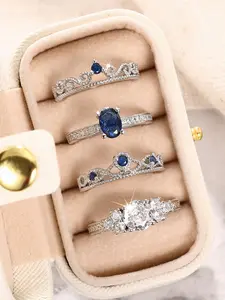 Women's Elegant Artificial Zircon Ring Set, Exquisite Trendy Ring Set with Box, Fashionable Jewelry for Women As Engagement Anniversary Birthday Party Jewelry Gift, Wedding Ring Set